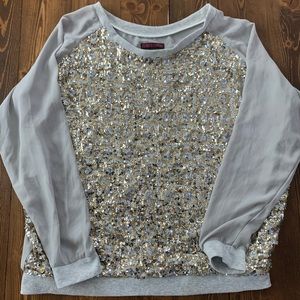 Sequin/chiffon long sleeve top
